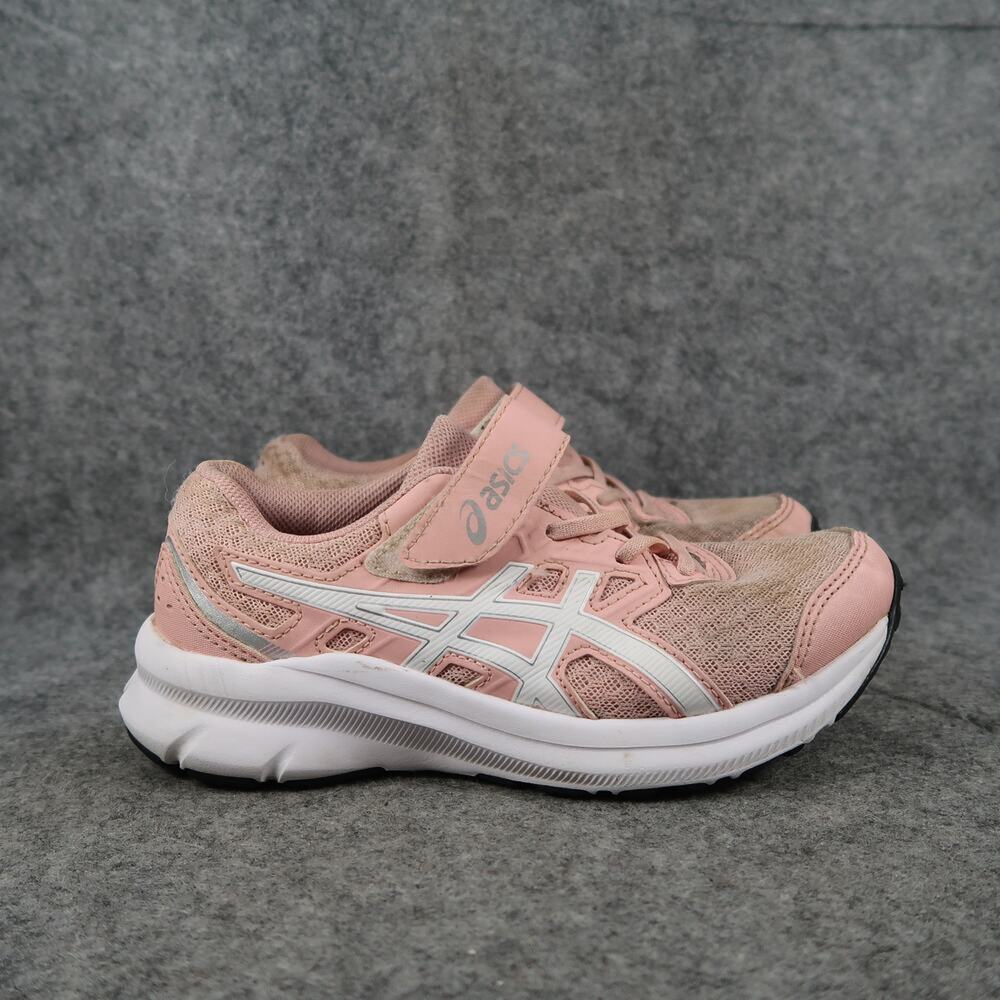 Asics Shoes Kids 2.5 Athletic Trainers Running Sport Pink White Adjustable Strap